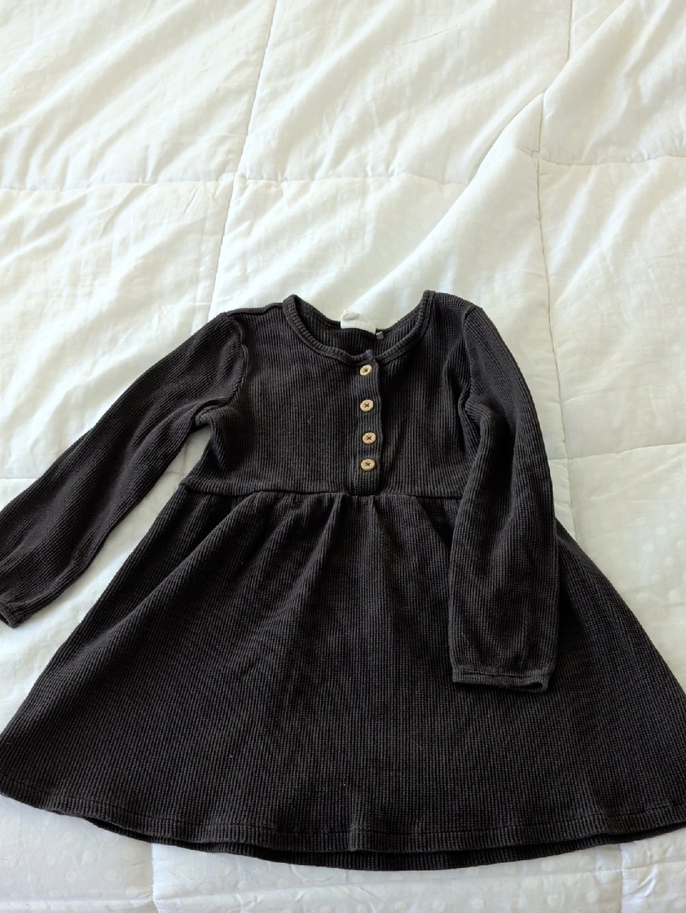 Girls' Long-Sleeve Rib Knit Black Dress